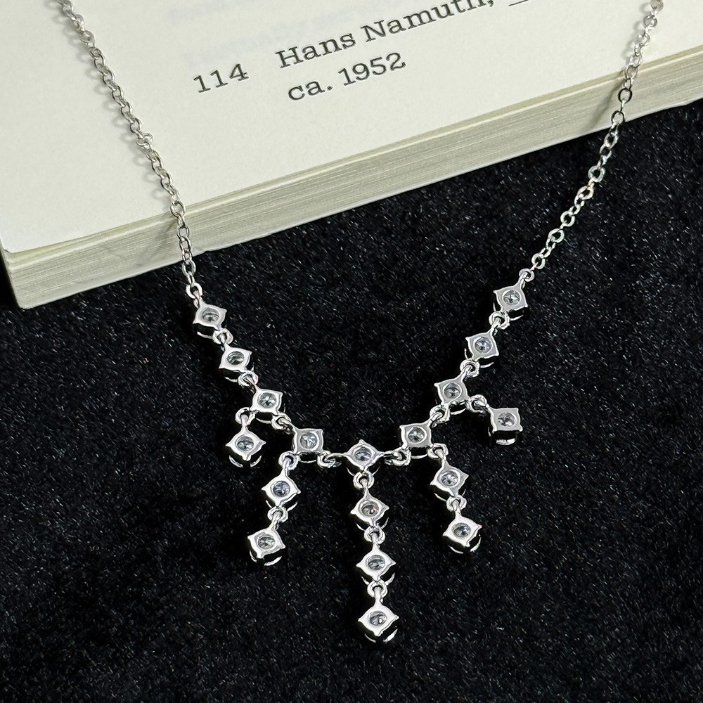 3mm Round Cut Real Moissanite Tassel Pendant Necklace 925 Sterling Silver Chain