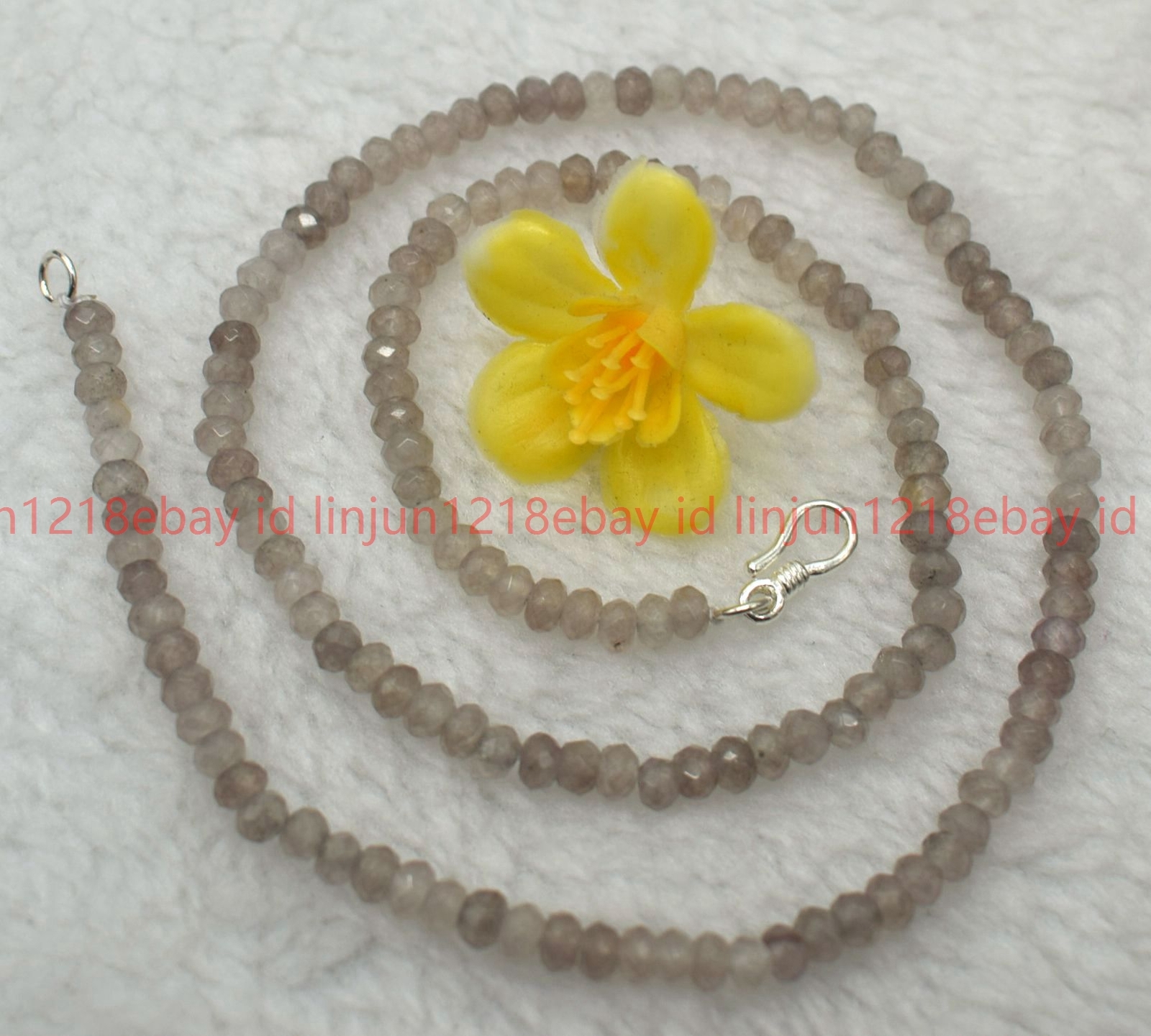 Pretty Natural 2x4mm Faceted Gray Jade Rondelle Gemstone Beaded Necklace 16-28in