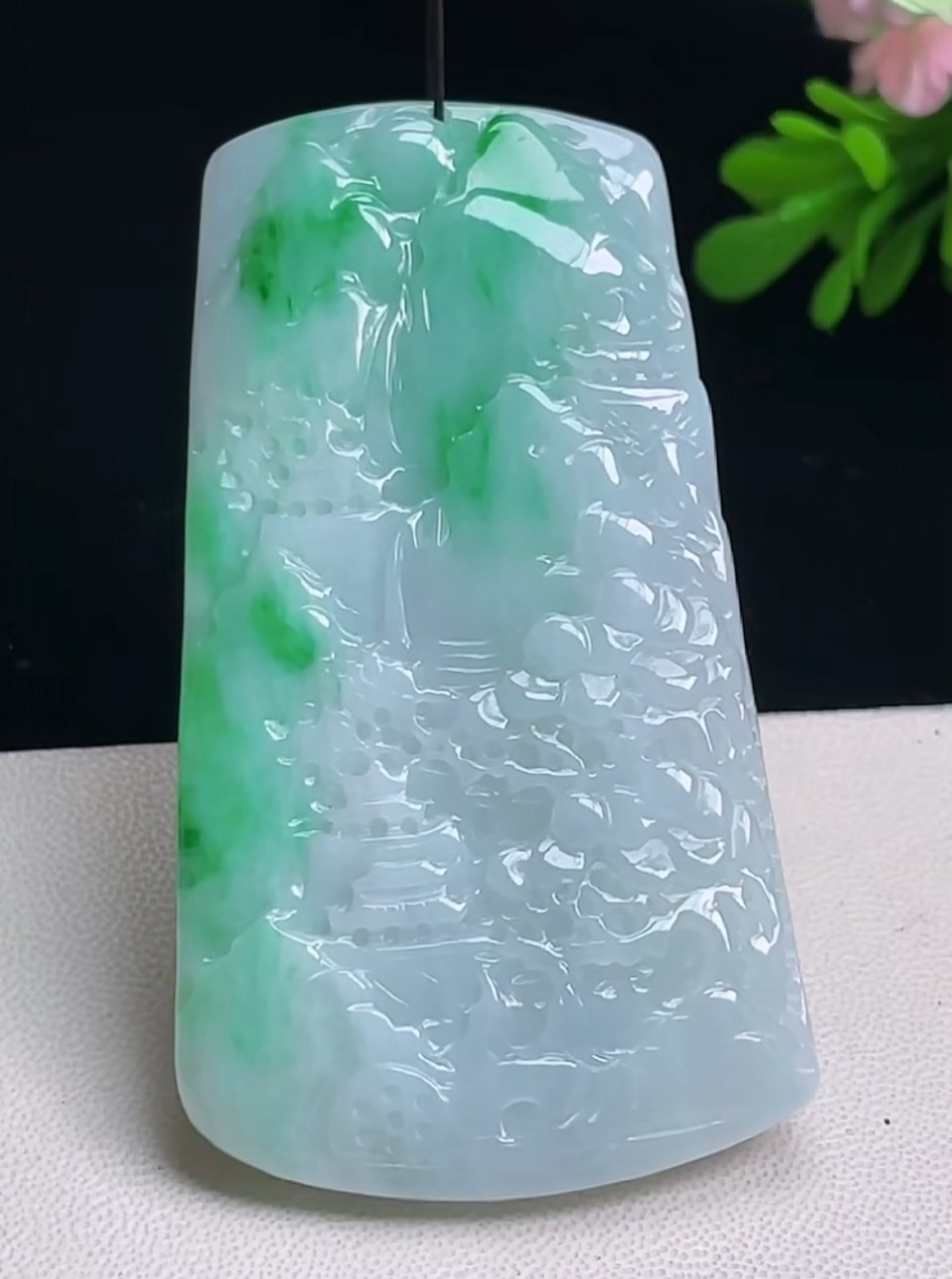 Untreated Myanmar Burma Green Jade Grade A Jadeite Landscape Painting 山水 0628