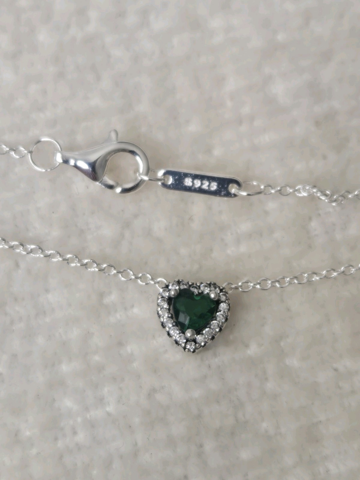 Sterling 925 Silver Green CZ Heart Crystal 20″ Adjustable Necklace. UK Seller