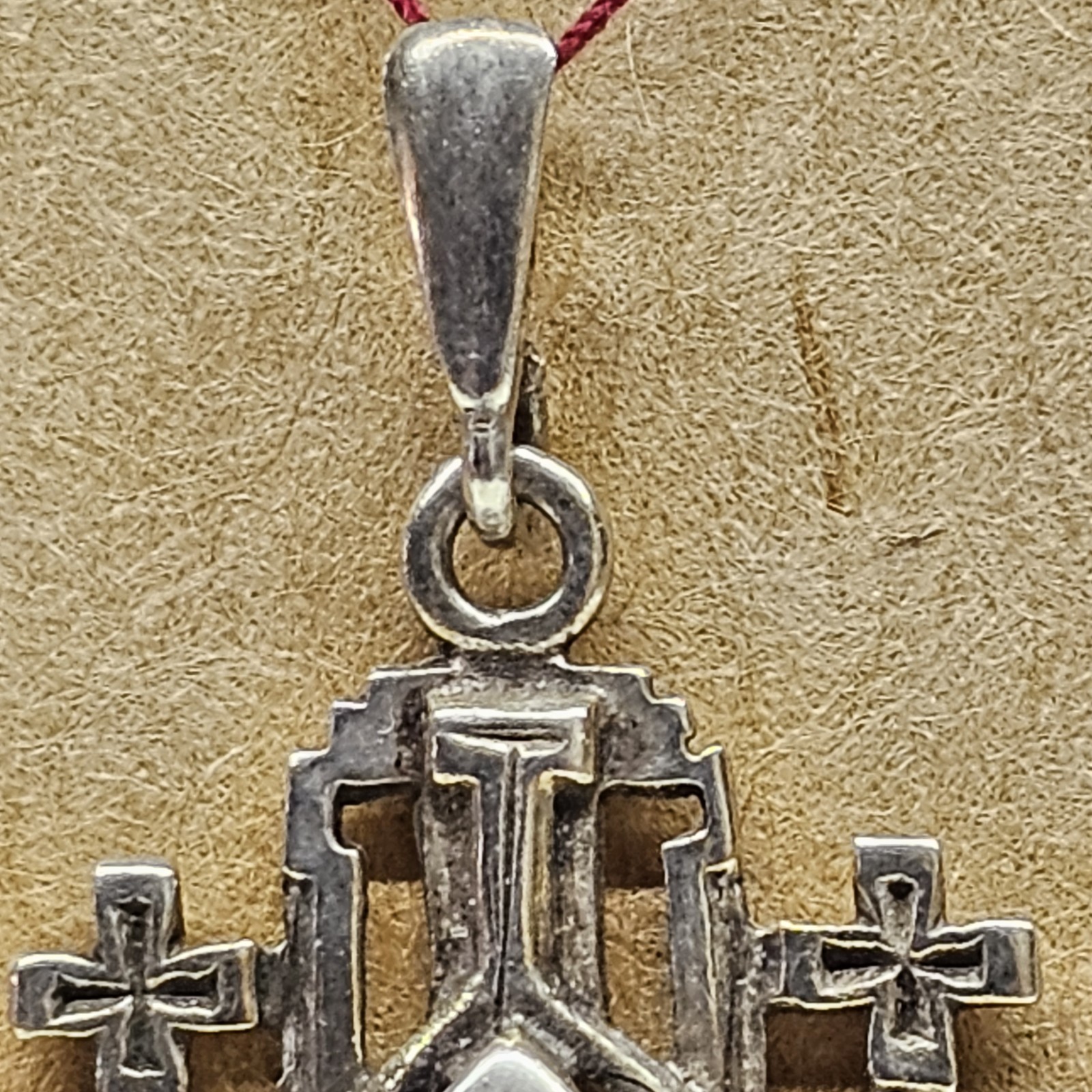 925 Sterling Silver Pendant Jerusalem Cross With Roman Glass