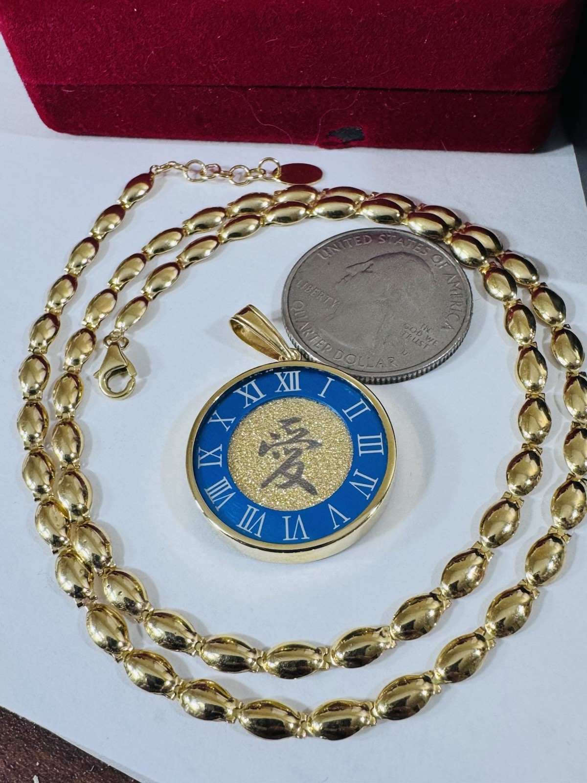 K18 Japan Gold Round Blue Love Pendant Necklace 17/17.5” Long 15g 4mm