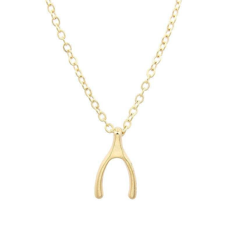 Gold Wishbone Pendant Necklace Minimalist Lucky Charm Necklace Delicate Chain