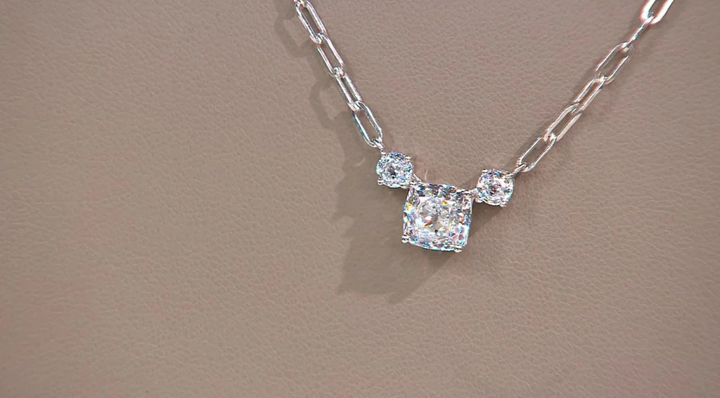 Diamonique 35th Anniversary 135 Facet 3-Stone Platinum Clad Necklace