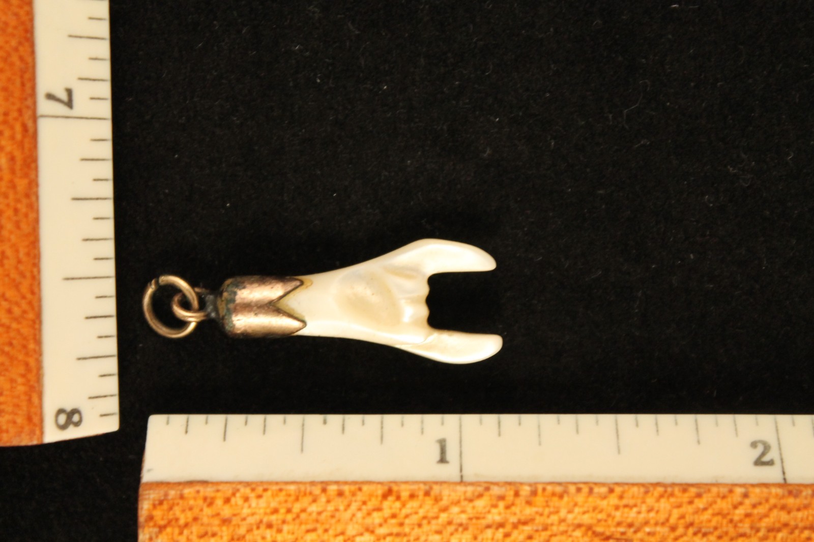 Vintage Mother of Pearl Carved Mano Cornuto Italian Good Luck Sign Charm Pendant