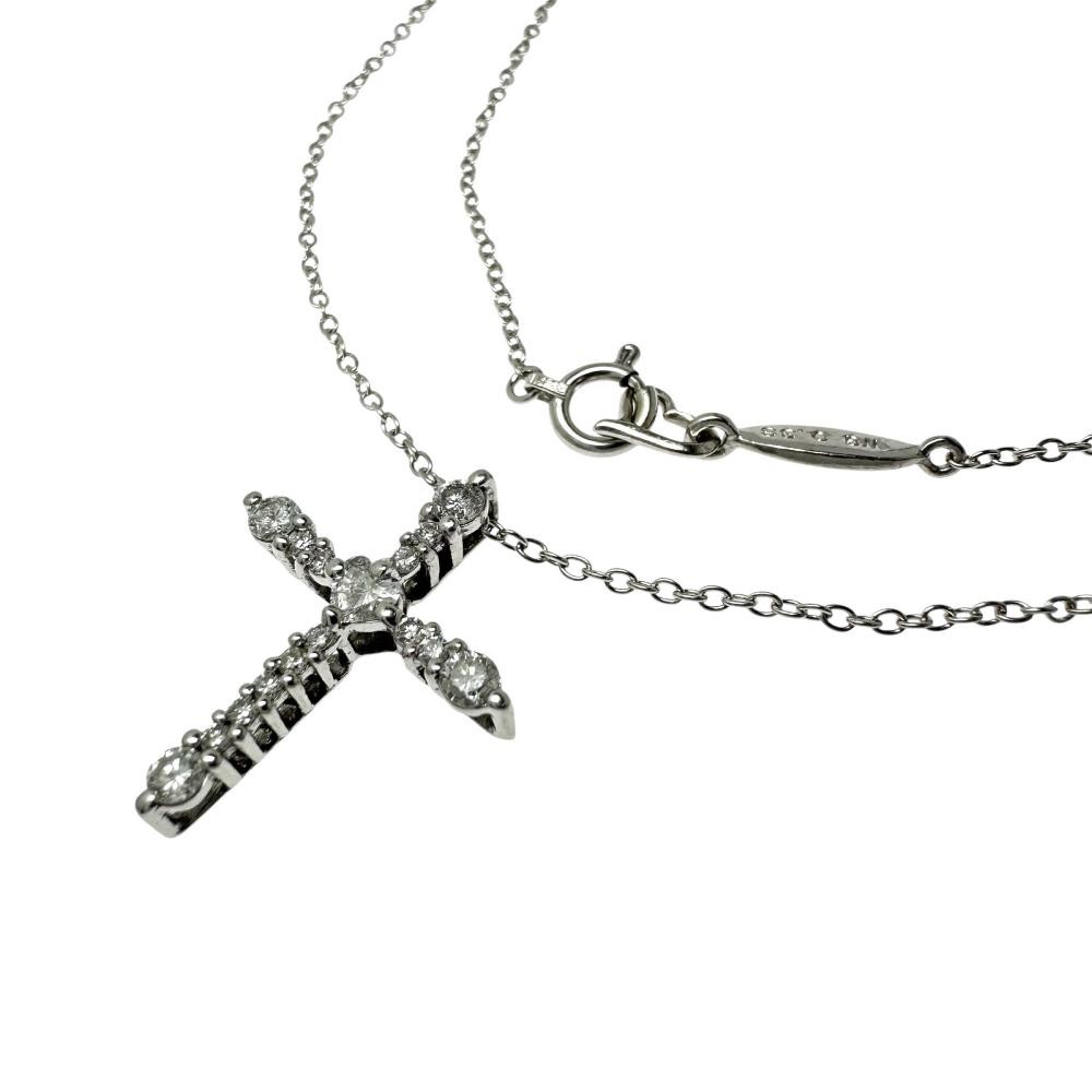 AHKAH cross diamond 0.33ct in total Necklace K18WG white gold 3.2g 17.3″ Women