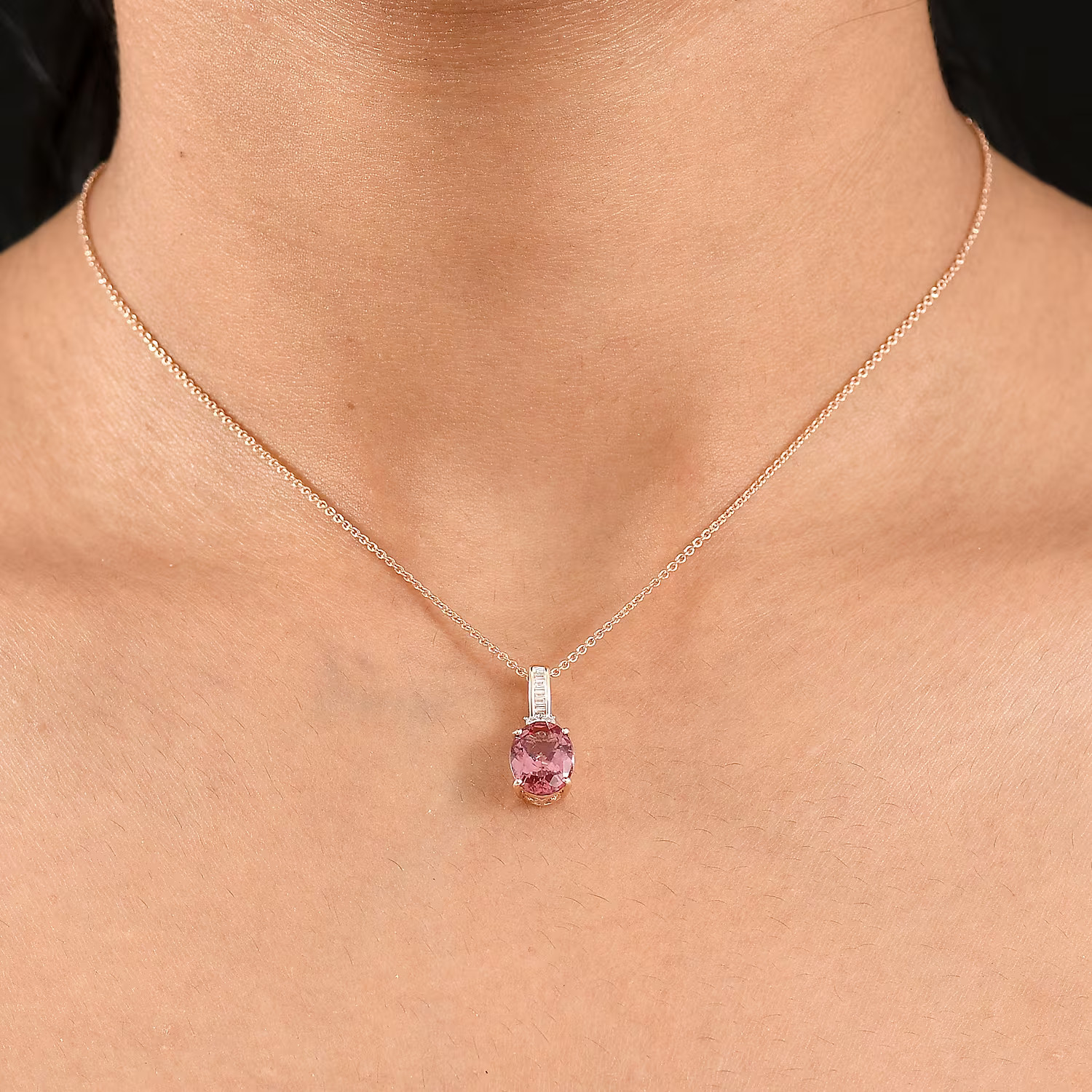 Red Apatite and GH I2 Diamond 3.00 ctw Firelight Crown Pendant Necklace in 10K