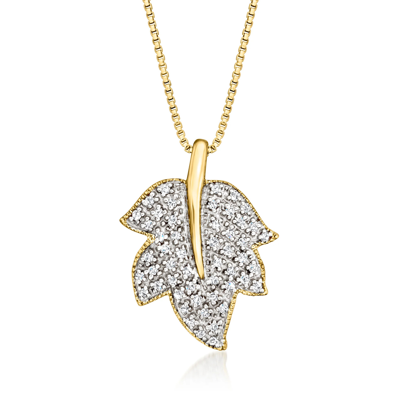 Ross-Simons Diamond Leaf Ncklc in 18k Gold Plate 18 inches