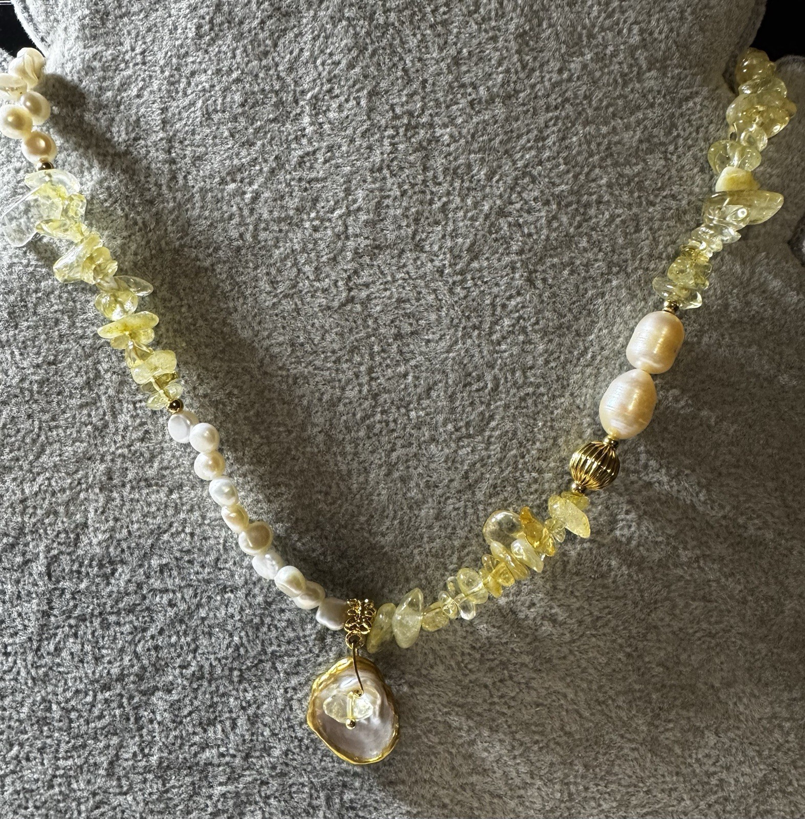 white Baroque keshi Pearl yellow crystal fashion necklace NIB free shipping