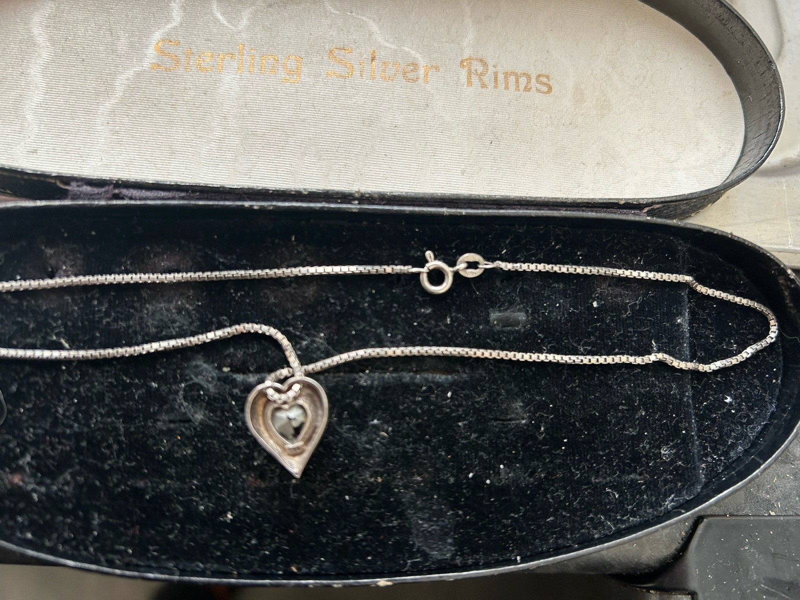 925 Silver Chain 14” With Silver Heart Pendant Unknown Purple Stone /glass
