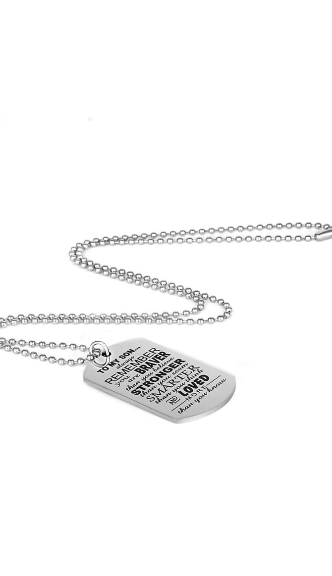 To My Son Dog Tag Pendant Necklace Inspirational Words Engraved Birthday Graduat