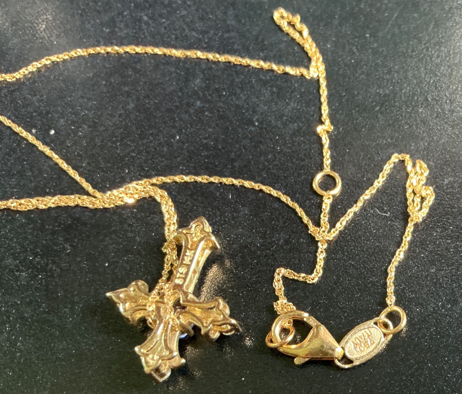 AMORO 14K Gold Cross Pendant & Chain 2.5g TW Diamond Sapphire? EXCELLENT