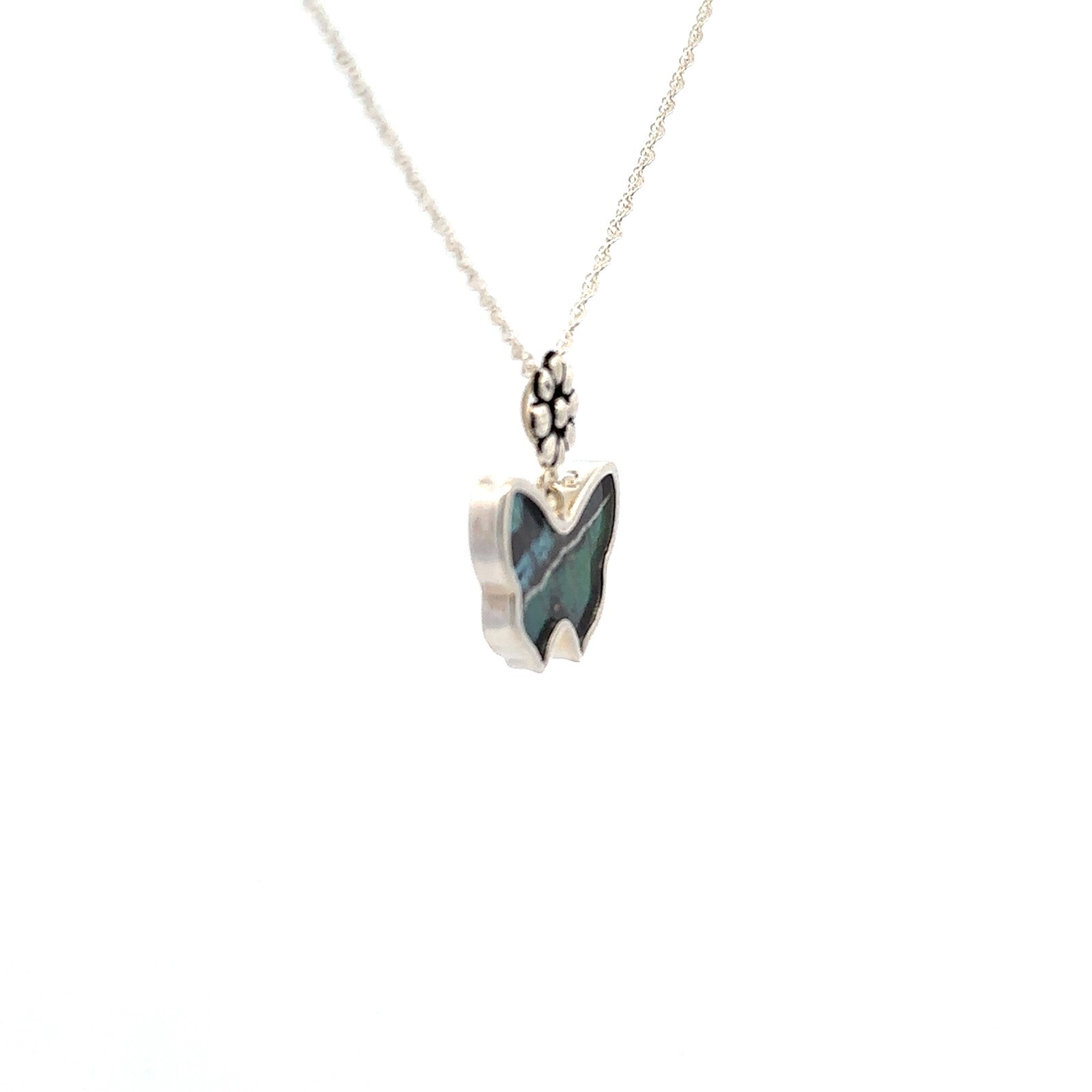 .950 Silver Natural Butterfly Wing Necklace-Butterfly 21 x26 mm (.925 / 18 inch)