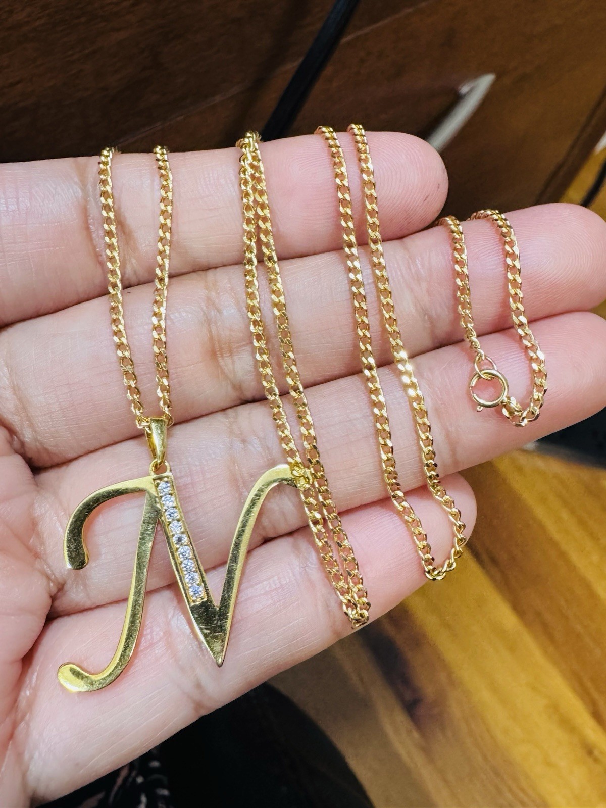 18K 750 Real Fine Gold Men Women’s Letter N Set Necklace 23.5/24” long 7.9g 2mm