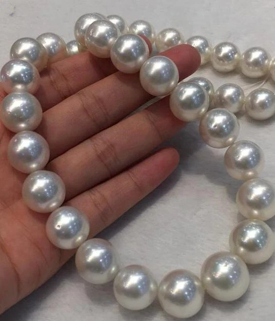 HUGE AAAA 12-14MM NATURAL SOUTH SEA GENUINE ROUND WHITE PEARL NECKLACE 17″
