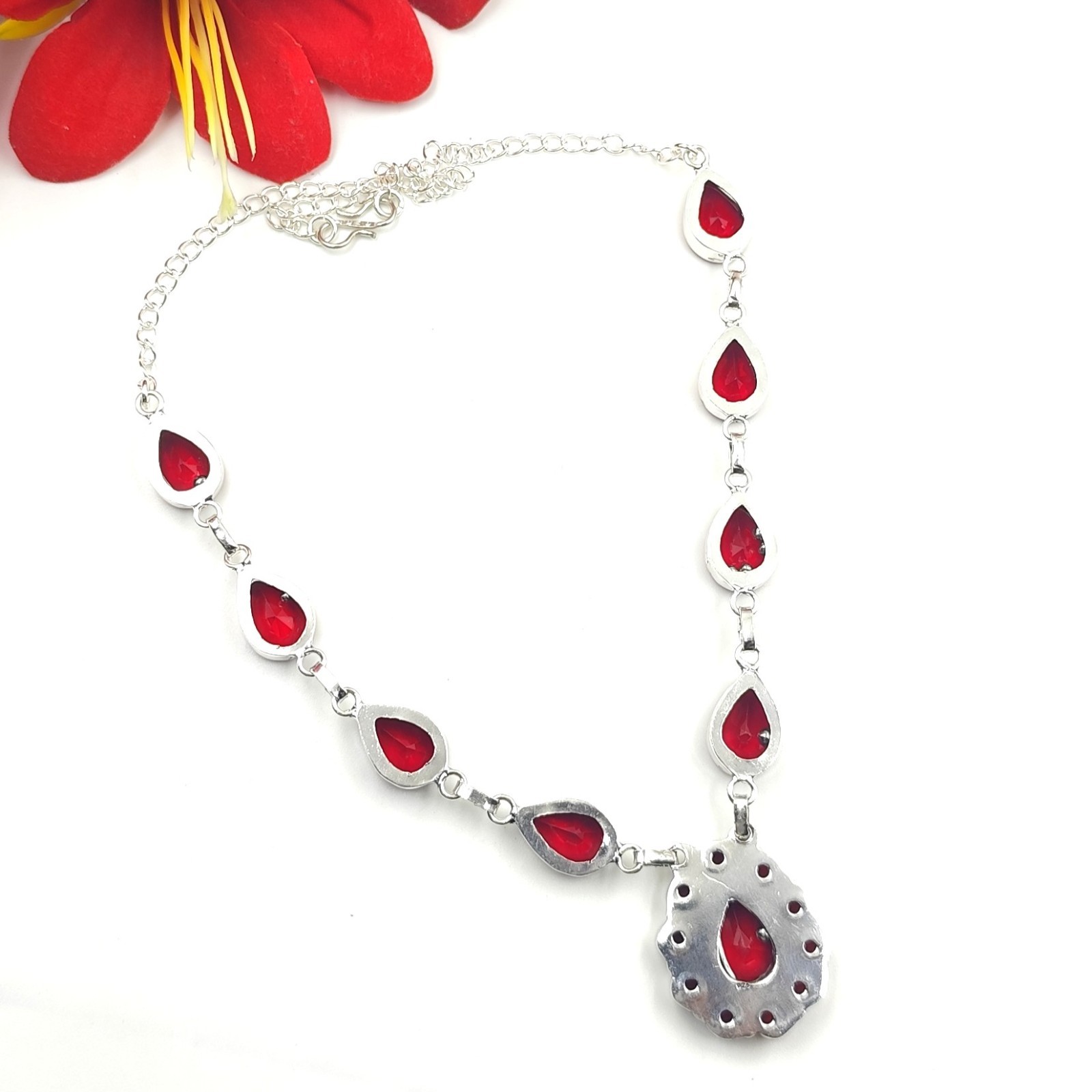 Red Garnet Gemstone Handmade 925 Sterling Silver Jewelry Necklace Size-17-18″