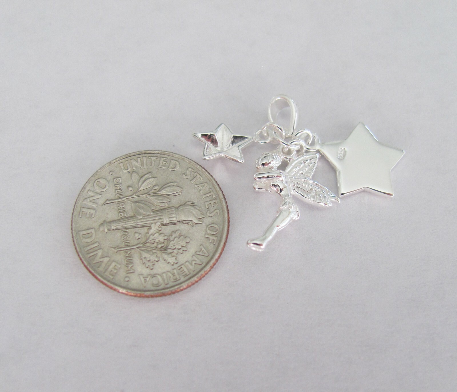 Sterling Silver 18mm tiny Stars and fairy dangle wish pendant