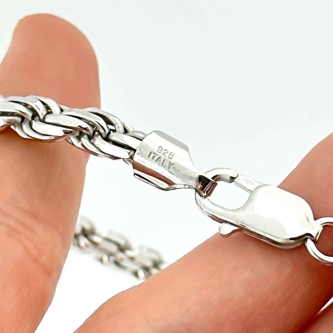 925 Sterling Silver Diamond Cut Rope Chain 5.50mm Mens Necklace Rhodium Finish