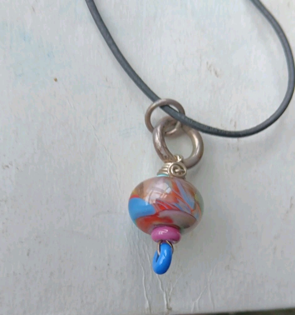 Vintage KMS Pendant Charm Necklace Hippie Boho Hipster Signed