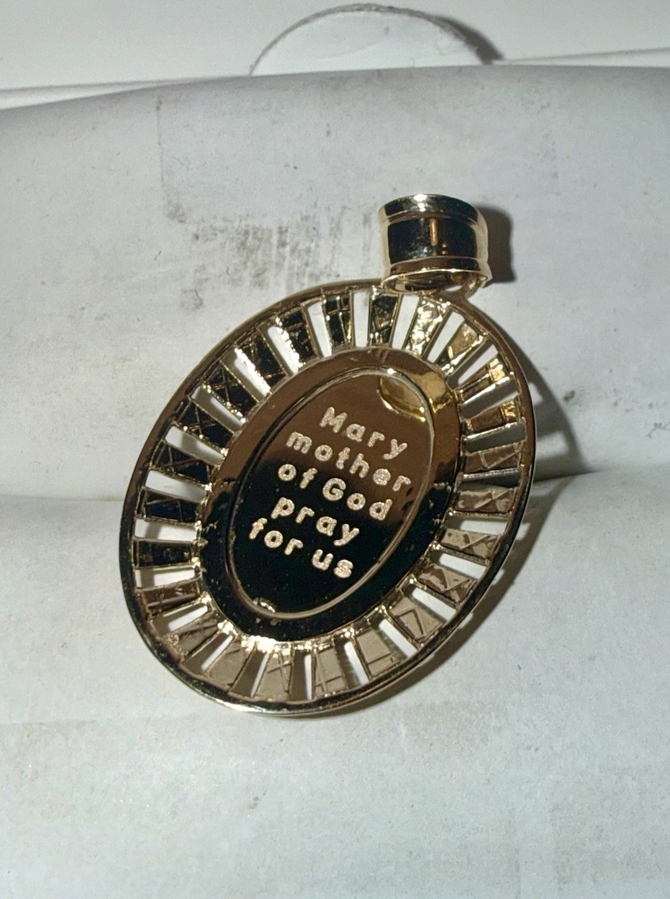ESTATE Solid 10K Gold Virgin Mary Religious Oval Pendant