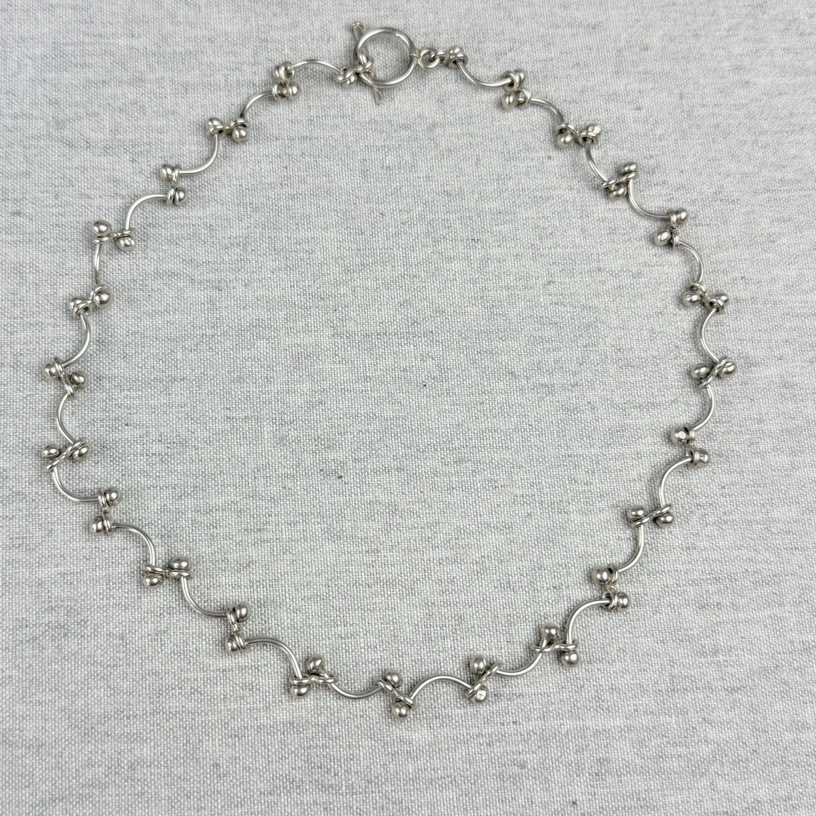 Sterling Silver 925 Curved Bar & Ball Link Necklace Modernist Toggle Clasp 33+g