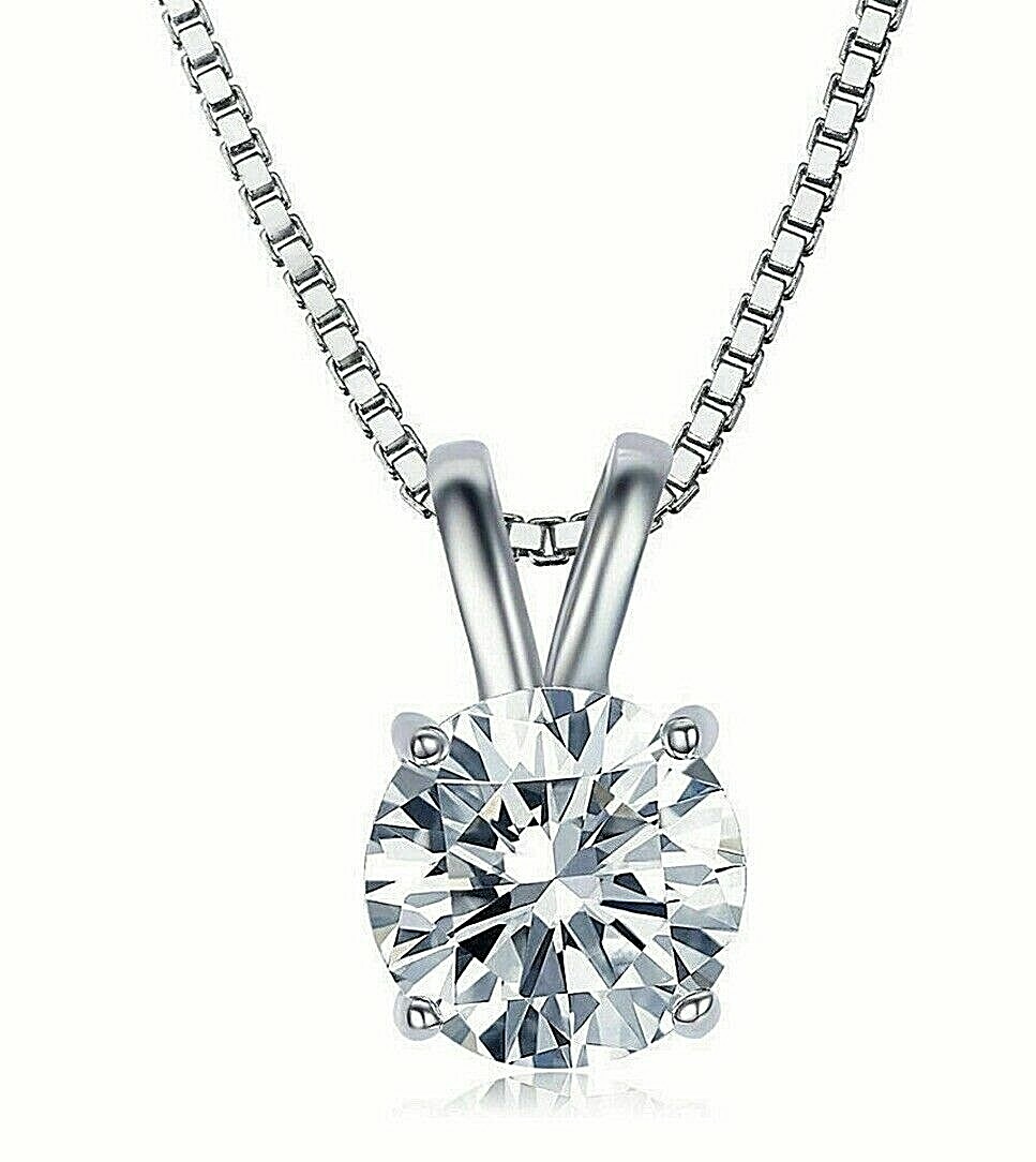 2.00Ct Round Brilliant Moissanite 14K White Gold Solitaire Pendant 18″ Necklace