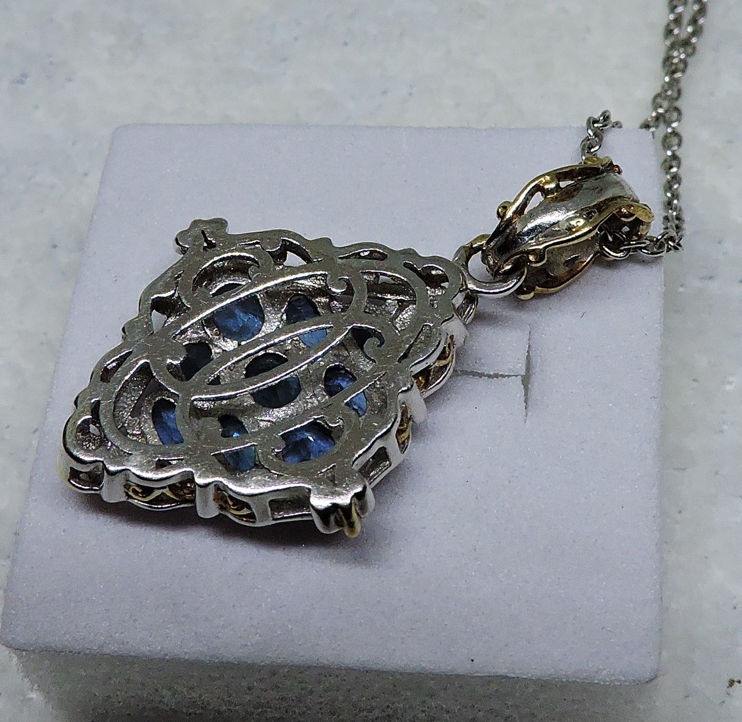 Sapphire Cluster Necklace by Heng Ngai 925 Sterling 2.25 ct 20′ Chain