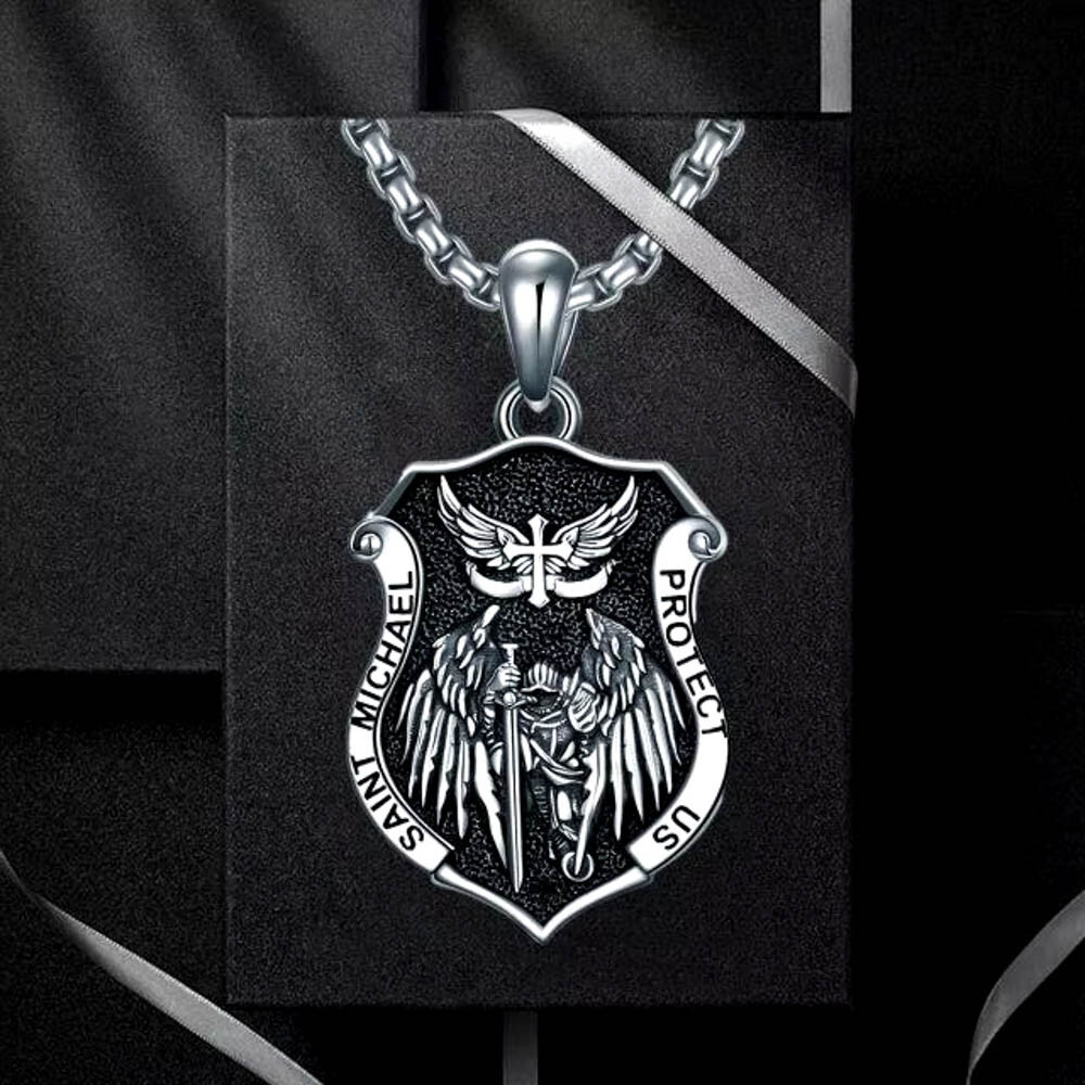 MLD 925 Sterling Silver Saint St Michael Shield Pendant Necklace – 22″ Chain