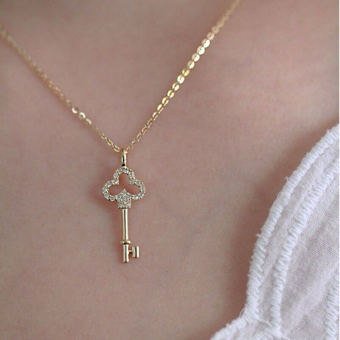 0.70Ct Round Cut VVS1/D Diamond Key Pendant 14K Rose Gold Over 18” Free Chain