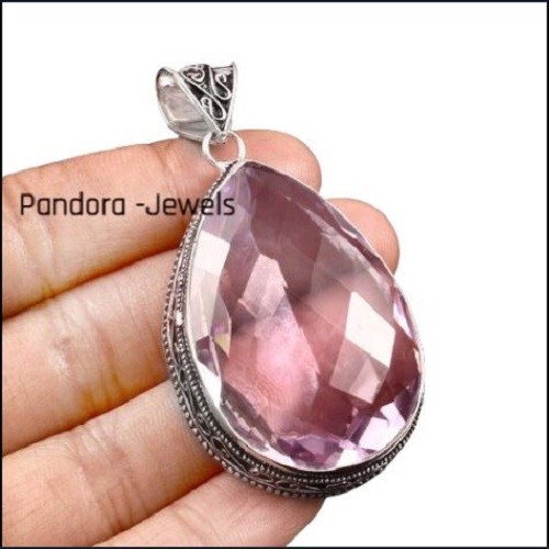 Pink Kunzite Gemstone Handmade 925 Sterling Silver Jewelry Pear Cut Pendant