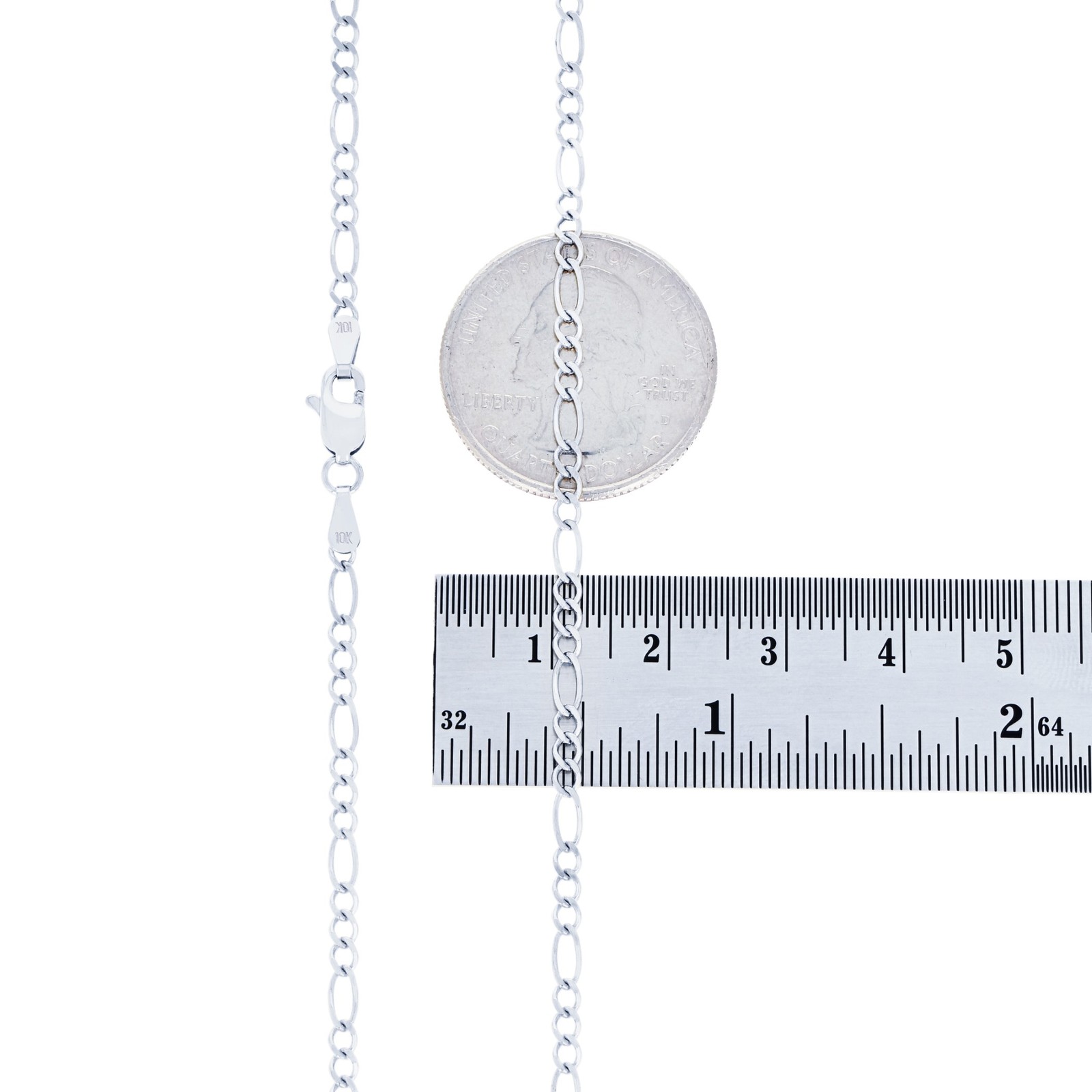 10K White Gold Solid 2.75mm Italian Figaro Link Chain Necklace Mens Womens 20″