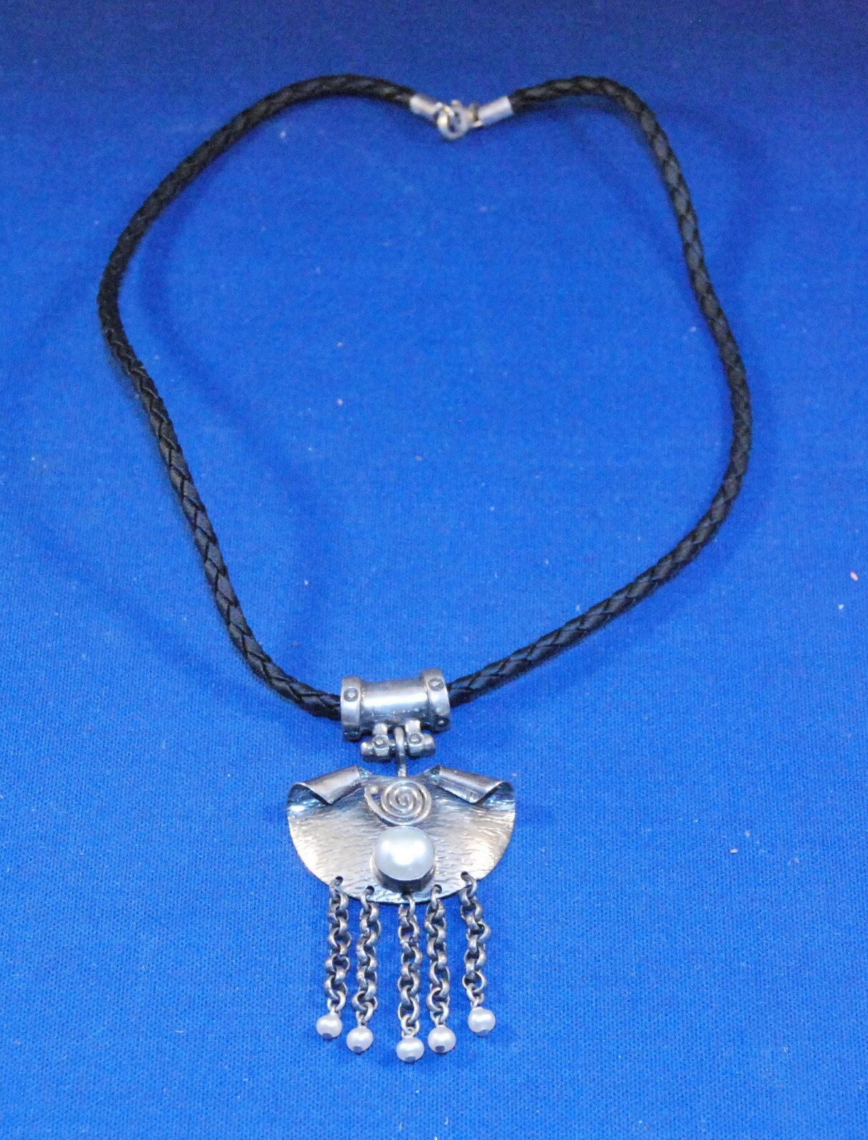 Sterling Silver 925 Necklace Marked G7 Southwest Style Pendant Black Cord 16”