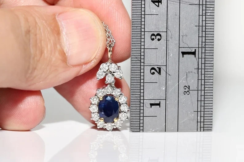 Vintage 2.10Ct Lab-Created 0val Sapphire &Diamond Pendant 14k White Gold Plated