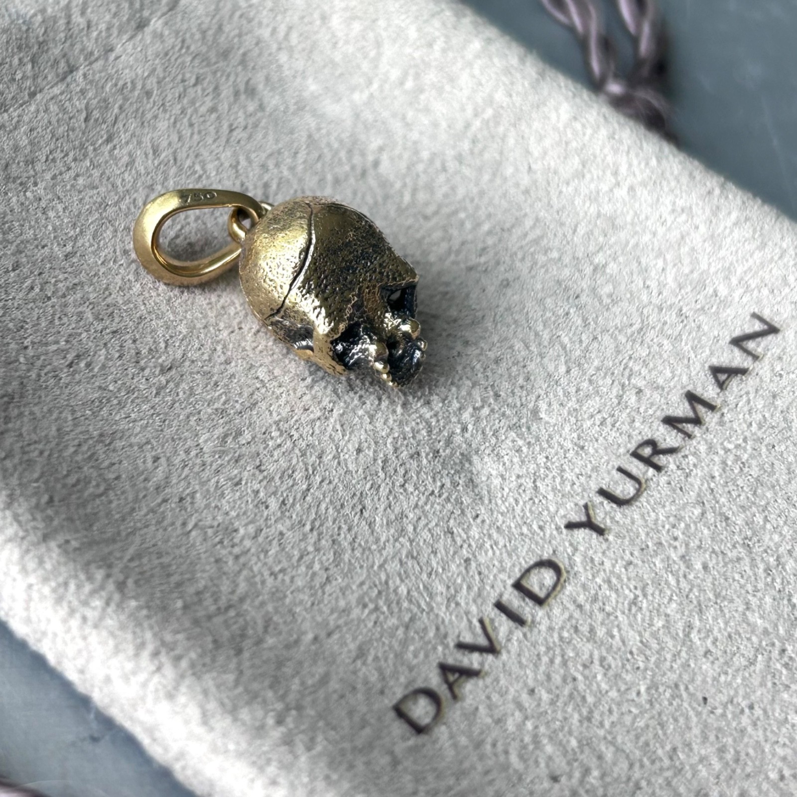 David Yurman 18K Yellow Gold Memento Mori Skull Amulet 16mm