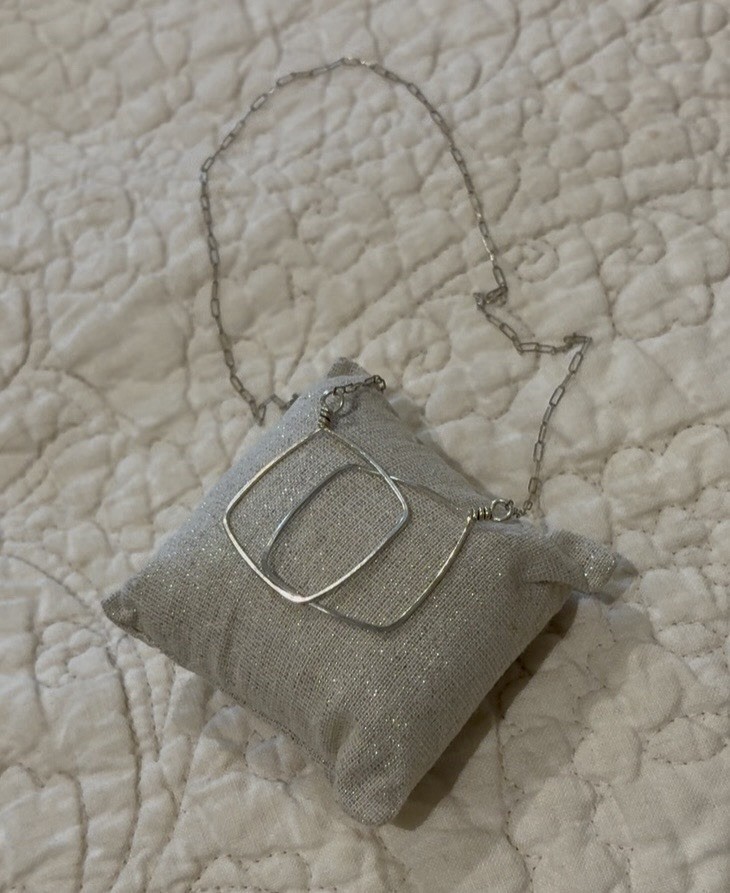 Sterling Diamond Geometric Hoop Paper Clip Lariat Style Necklace 23” Handmade