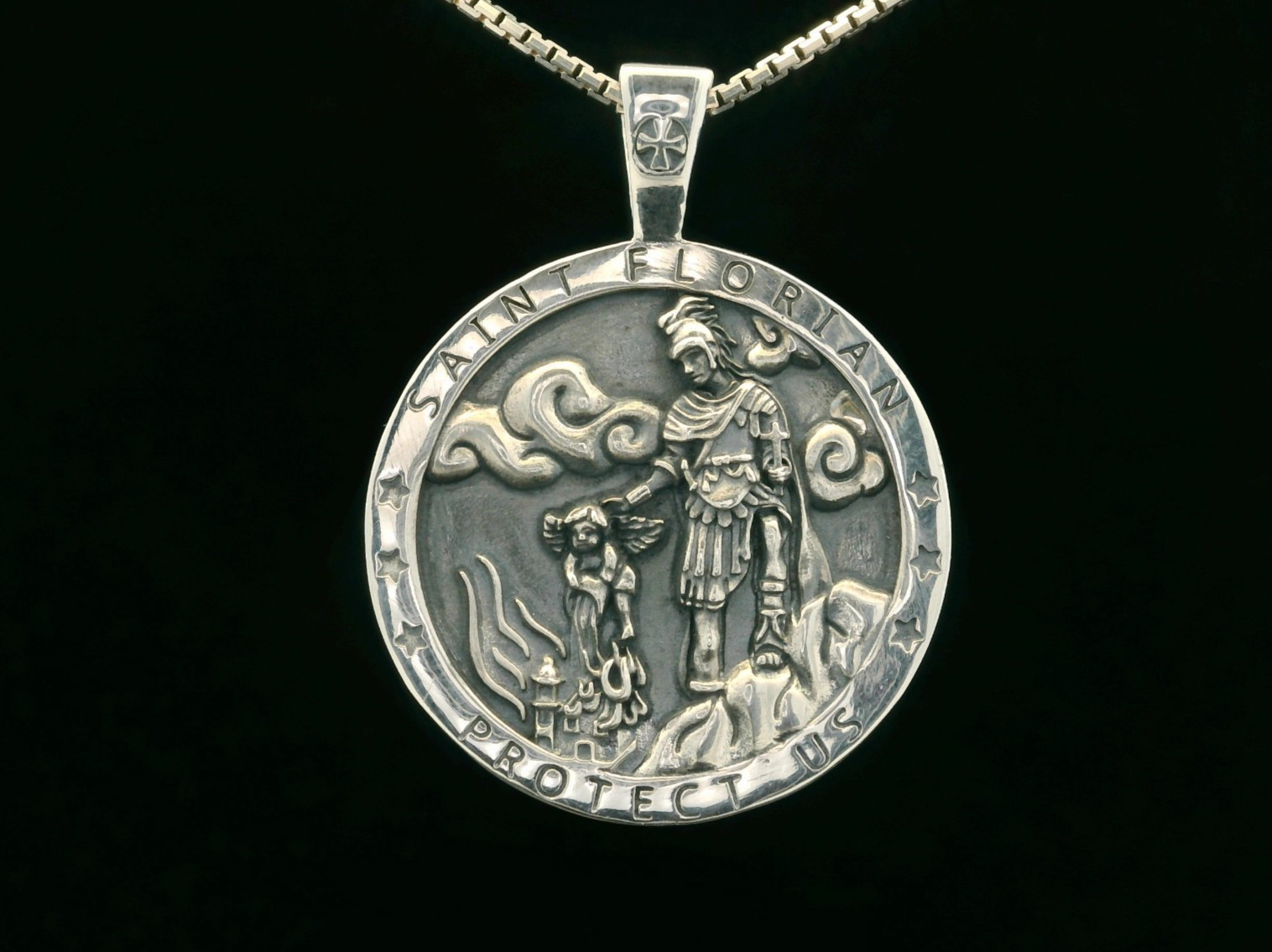 925 Sterling Silver Saint Florian Two-Sided Necklace