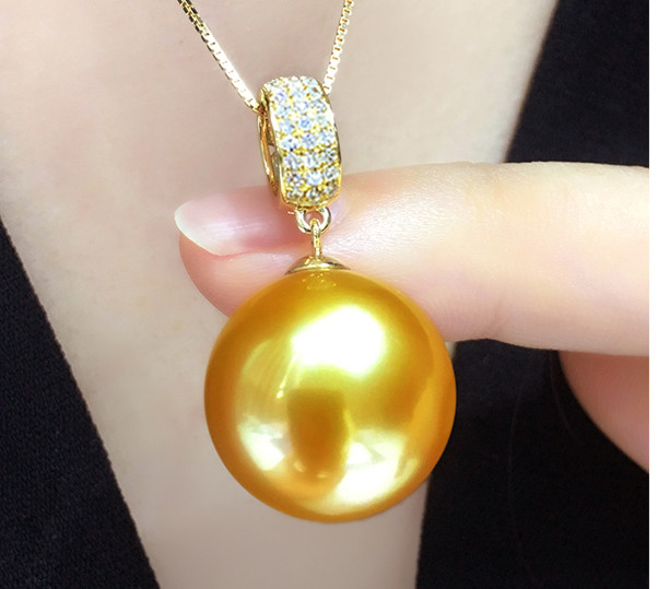 Huge 16MM natural south sea genuine gold perfect round pearl pendant 888AAA