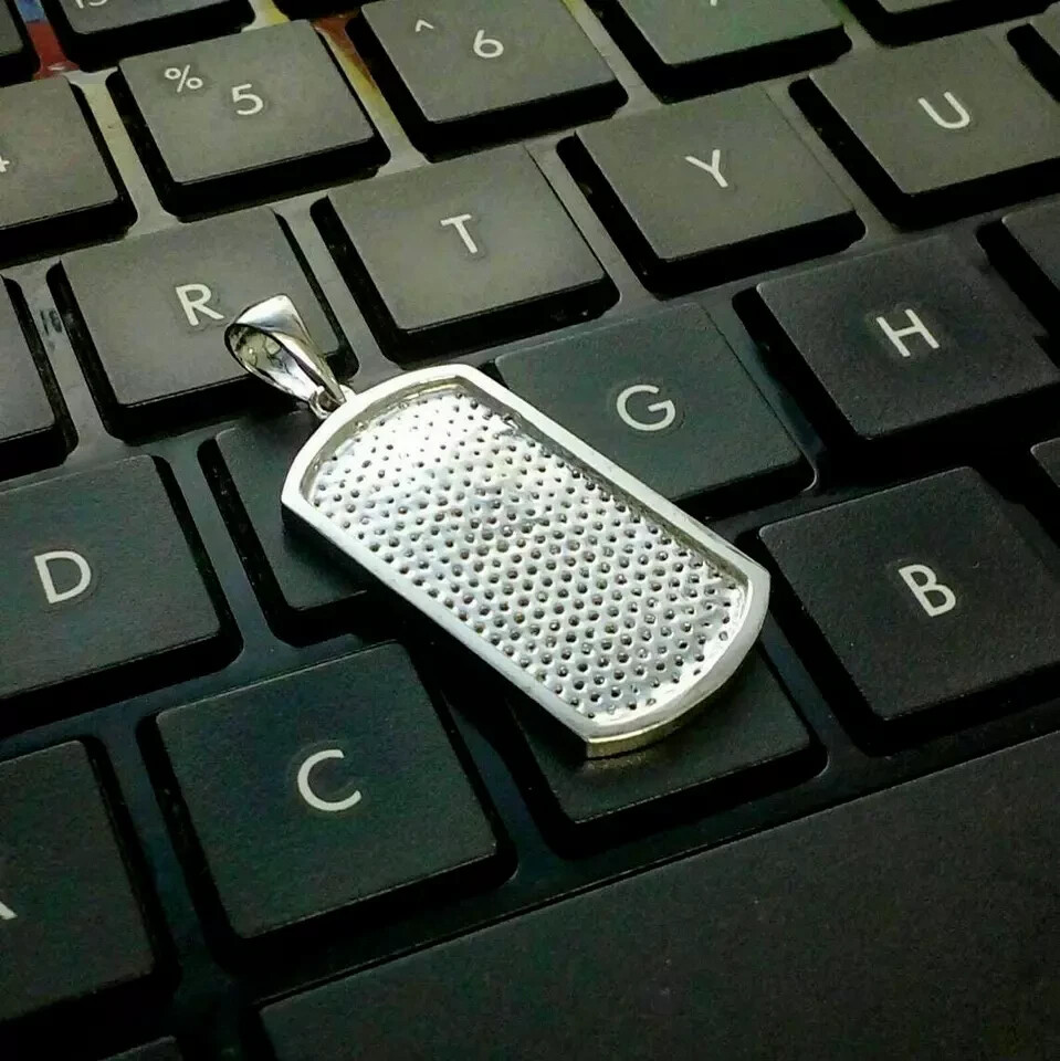 Men’s Dog Tag 2Ct Lab Created Diamond Round Pendant 14K White Gold Plated Silver