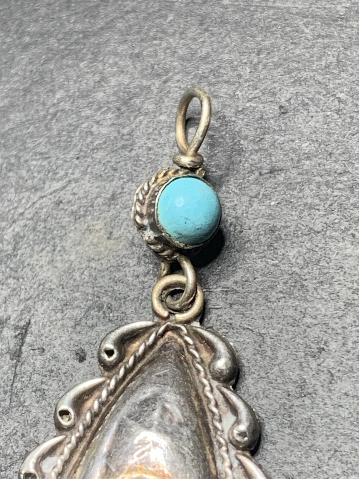 Sterling Silver 925 Lot Necklace Pendant C8 Navajo Shield Turquoise Unique Love