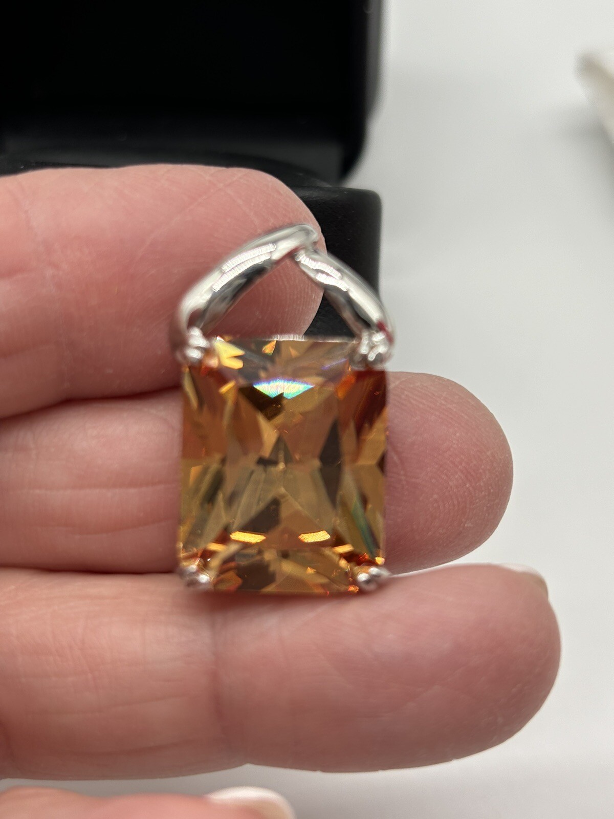 Sterling Silver Amber Glass Pendant Stunning Runway Fashion Jewelry Chunky