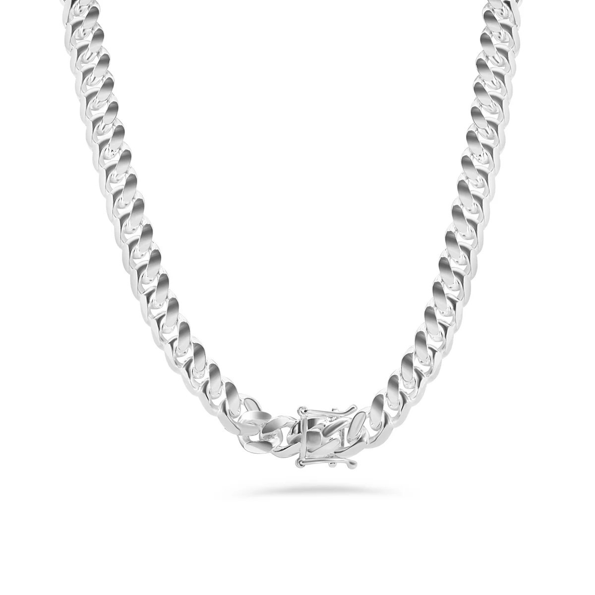 Sterling Silver 925. Rhodium Plated Miami Cuban Link Chain Bracelet 9mm-14.5mm