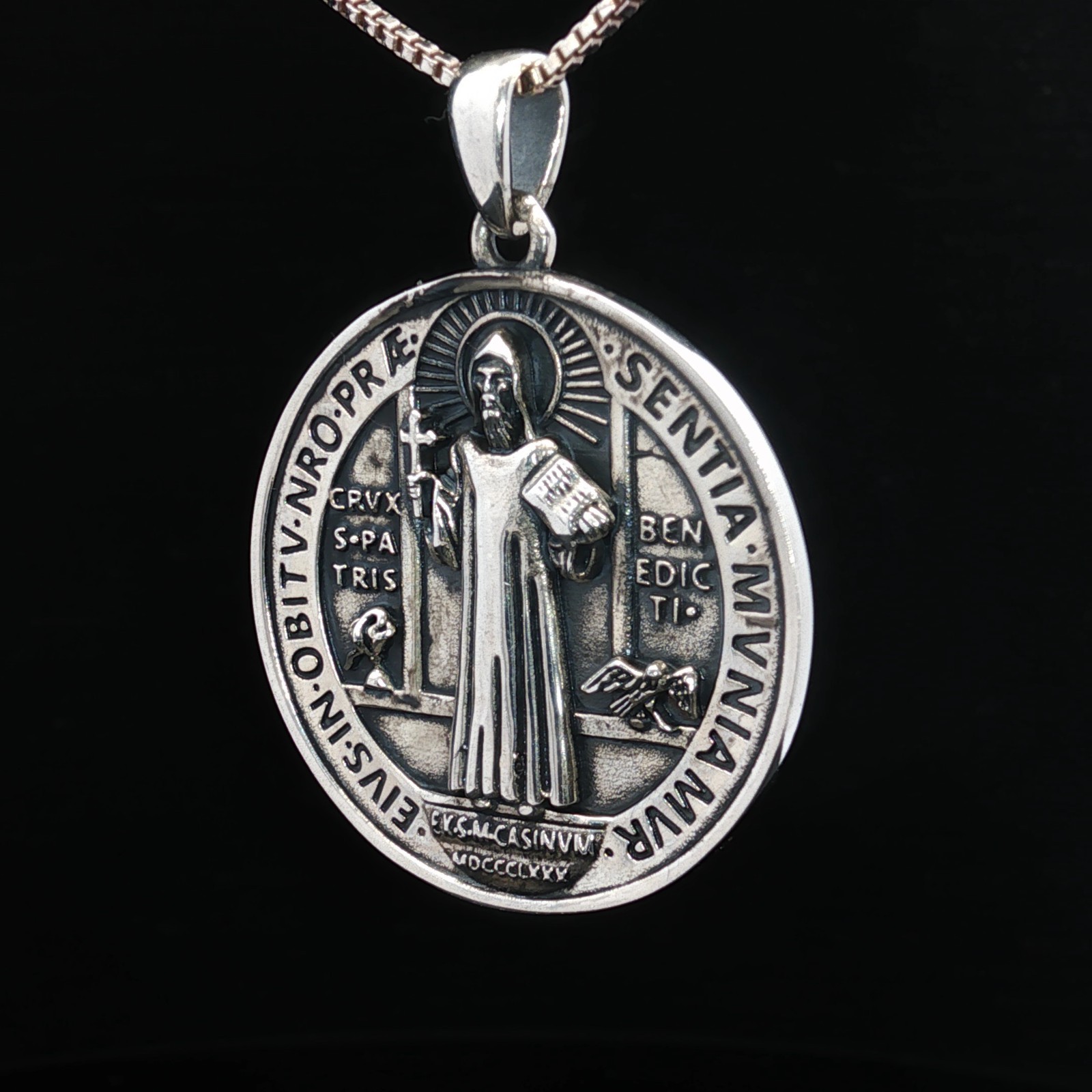 925 Sterling Silver Saint Benedict Two-Sided Necklace
