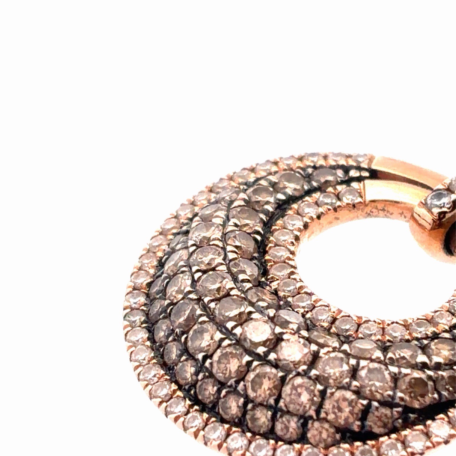 Estate 14K Rose Gold Enamel Pave Diamond Crescent Moon Circle Pendant