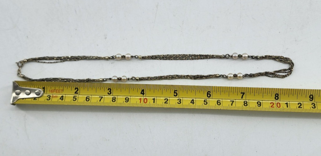 Vintage Unbranded Italy 925 Sterling Silver Chain Necklace Segmented Pearls 17”