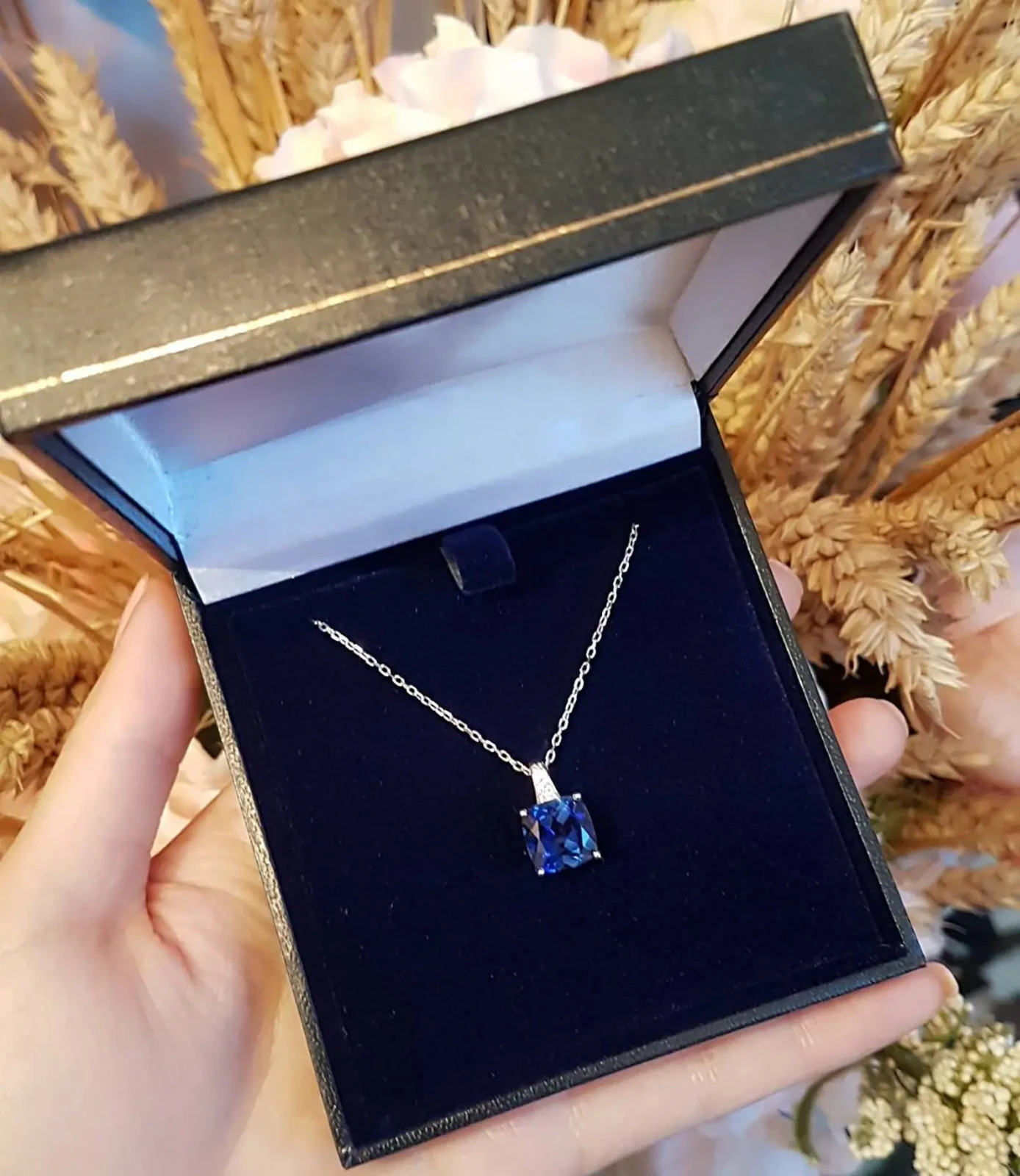 3.00 Ct Cushion Cut Natural Sapphire Diamond Gorgeous Pendant 14K White Gold