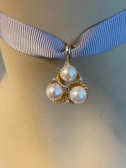 Estate 14k Chinese Three Pearl and Three Diamond Accent Enhancer Pendant 4.8