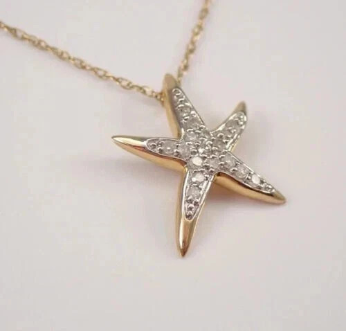 1Ct Lab Created Diamond Round STARFISH Pendant 14K Yellow Gold Plated 18” Chain