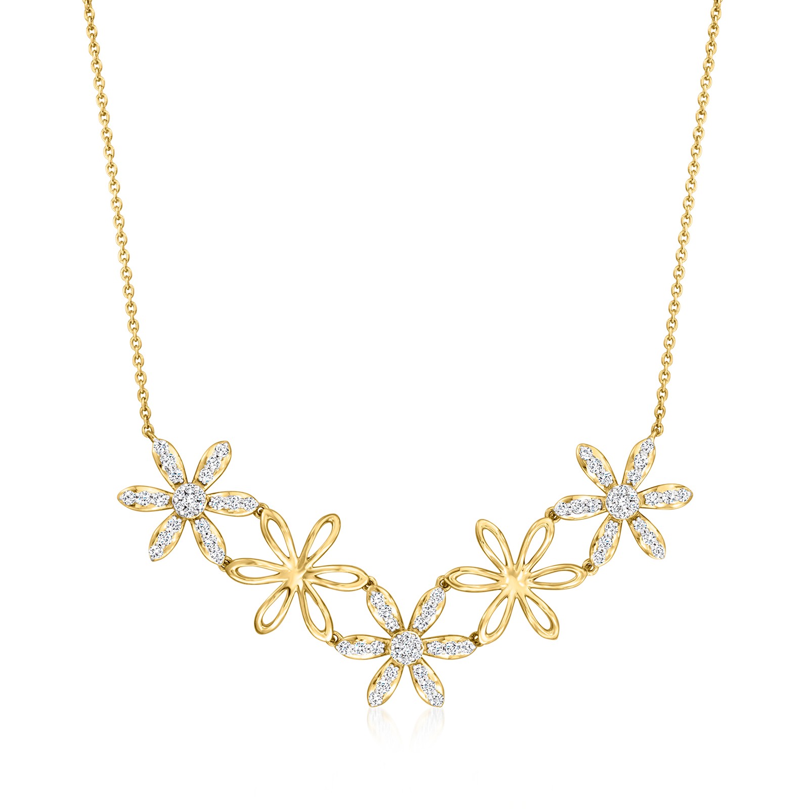 Ross-Simons 0.75 ct. t.w. Diamond Flower Necklace in 18kt Gold Over Sterling