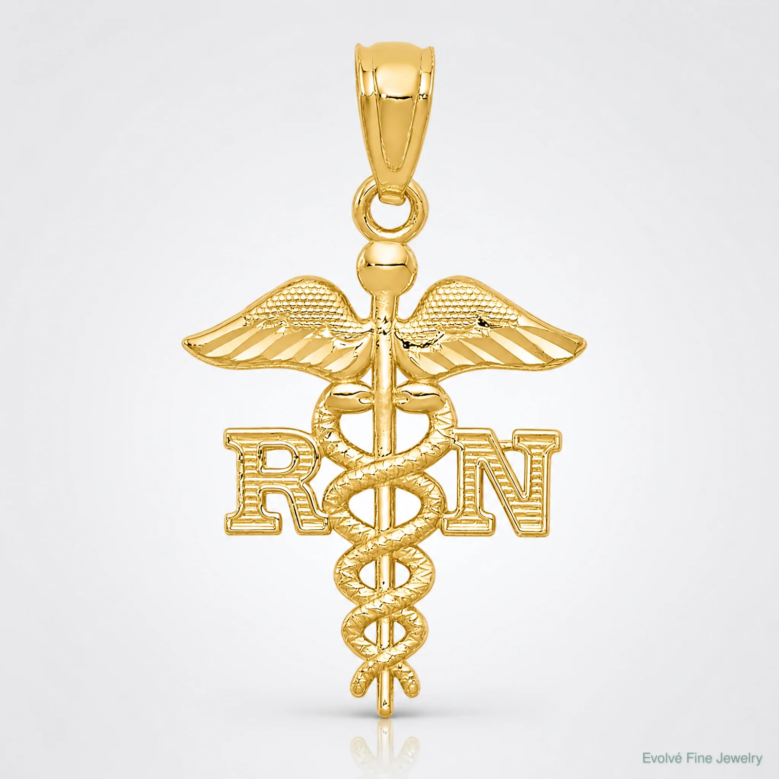 10K / 14K Yellow Gold Diamond-Cut Polished RN Nurse Pendant