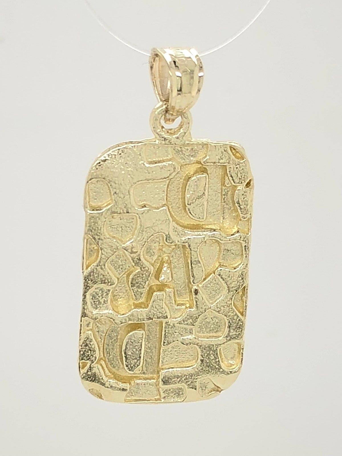 10k Yellow Gold Solid DAD Nugget Pendant Rectangle Charm 2.7 grams